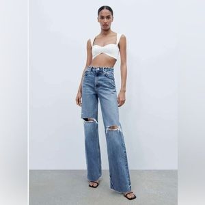 Zara wide leg ripped denim